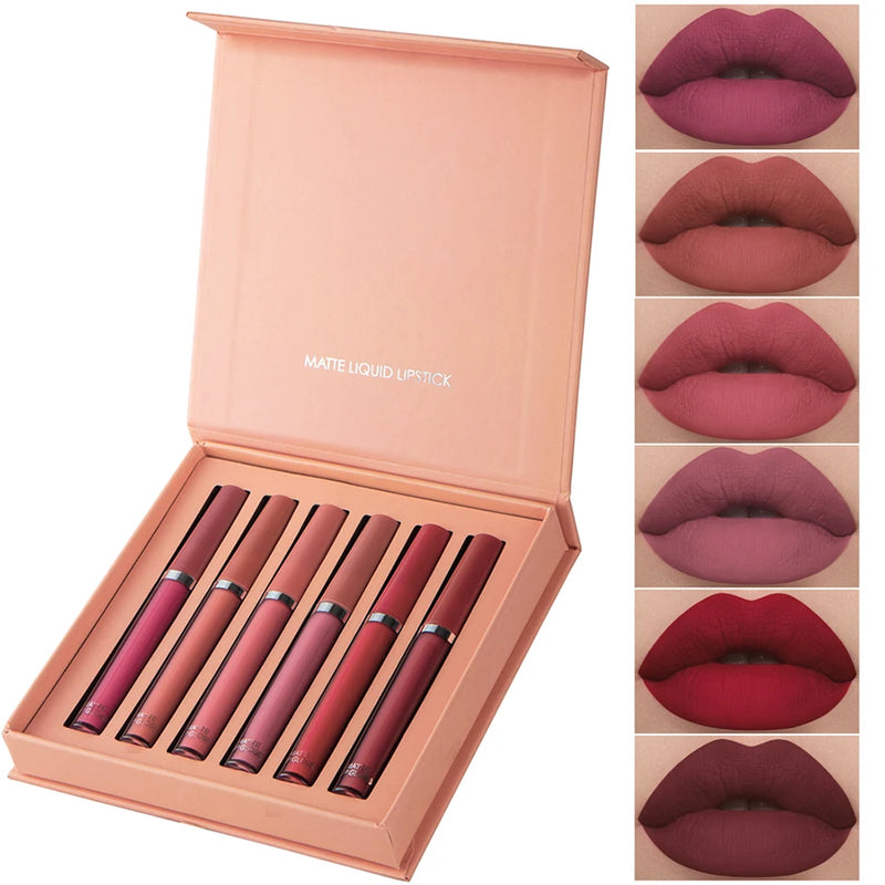 Matte Lip Gloss Set 6 Color Lipstick Smooth And Lasting Display Lip