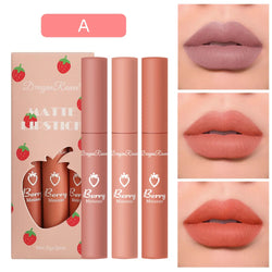 3 pcs Strawberry Lip Glaze Set Velvet Matte Lipstick