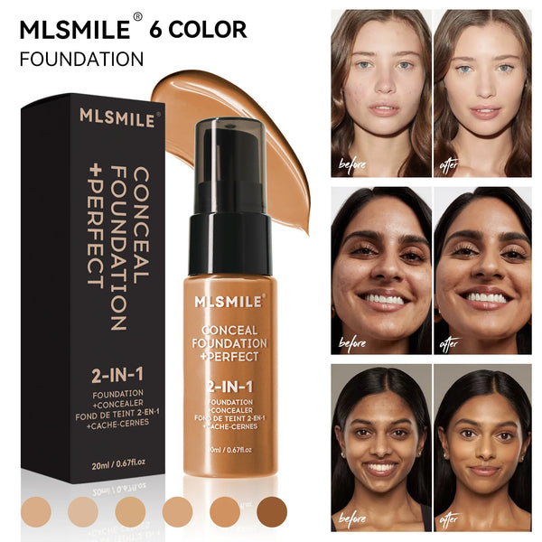 MLSMILE 6 color Powder Foundation long-Lasting Waterproof, Moisturing