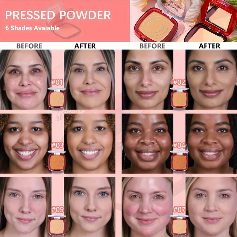 Matte Full Coverage Pressed Powder Foundation With Puff Applicator,