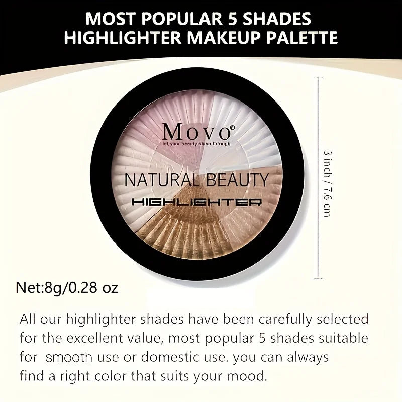 5 Colors Highlighter Powder Makeup Palette, Shimmer Glitter