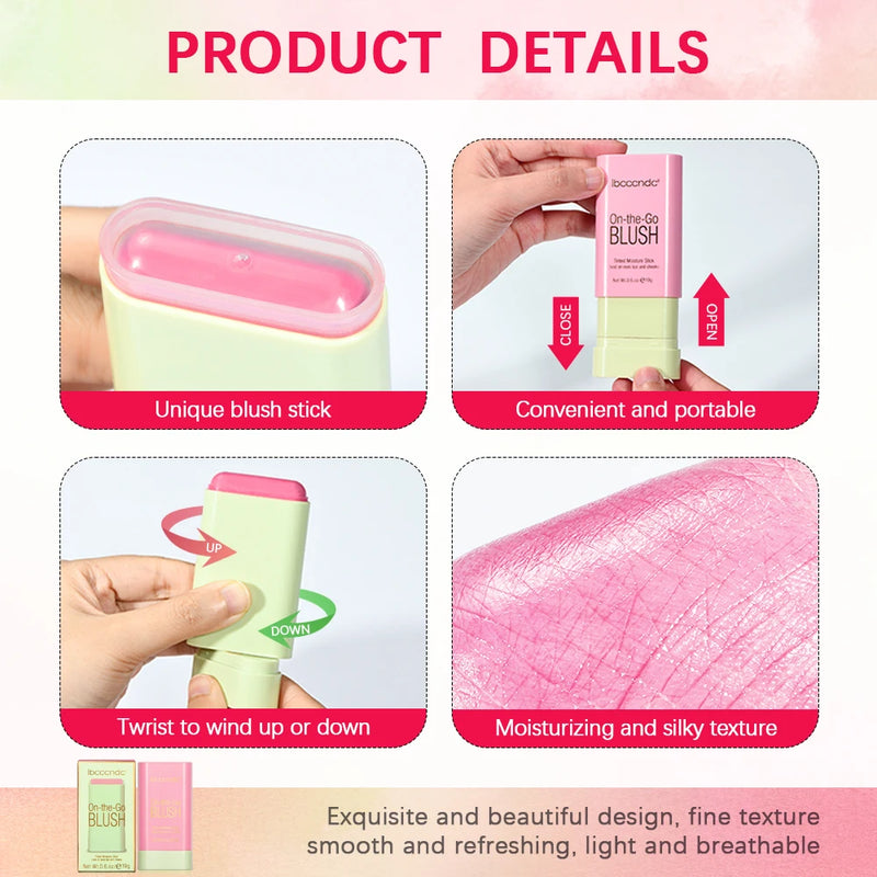 Tinted Mositure Blush Stick Face Pink Cream Cheek Blusher Cosmetics 3