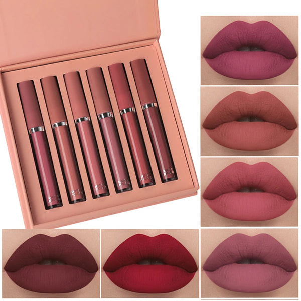 Matte Lip Gloss Set 6 Color Lipstick Smooth And Lasting Display Lip