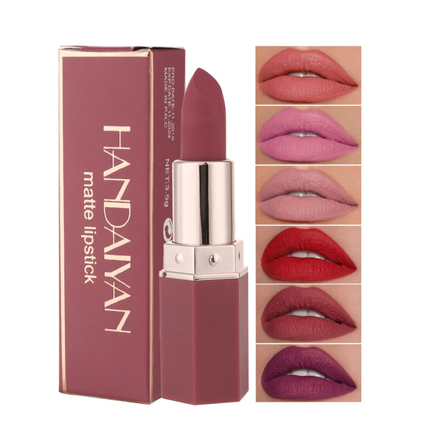 HANDAIYAN 6 Shades Matte Matte Lipstick Velvet Easy Tinting Long-Wear