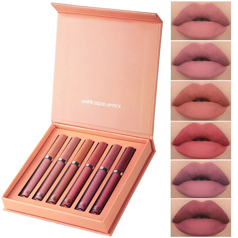 Matte Lip Gloss Set 6 Color Lipstick Smooth And Lasting Display Lip