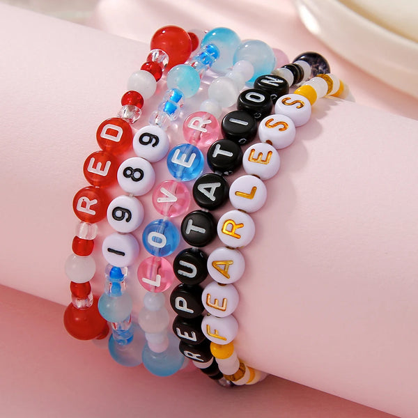 Trendy Taylor Swift Concert Fan Bracelet Crystal Opal Beaded Alphabet