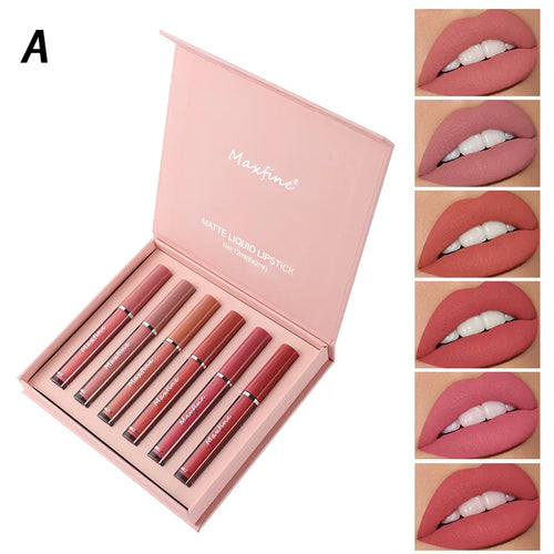 Matte Lip Gloss Set 6 Color Lipstick Smooth And Lasting Display Lip